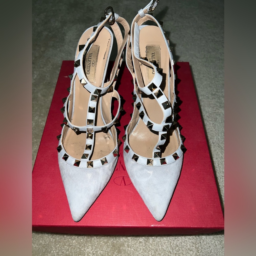 Valentino Grey Studded Suede Heels